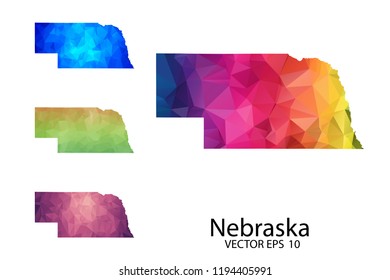 Set of Polygonal Map blank on white Background - Nebraska map of isolated. Vector Illustration Eps10.