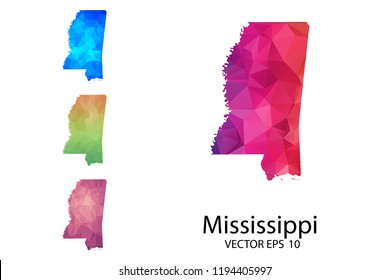 Set of Polygonal Map blank on white Background - Mississippi map of isolated. Vector Illustration Eps10.
