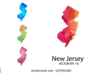 Set of Polygonal Map blank on white Background - New Jersey map of isolated. Vector Illustration Eps10.