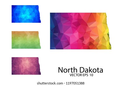 Set of Polygonal Map blank on white Background - North Dakota map of isolated. Vector Illustration Eps10.