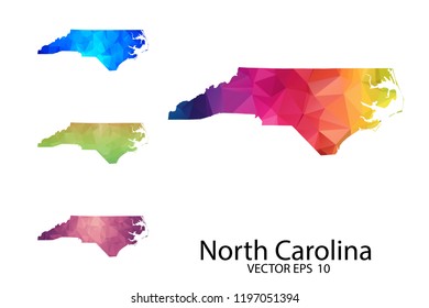 Set of Polygonal Map blank on white Background - North Carolina map of isolated. Vector Illustration Eps10.