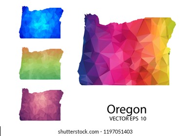 Set of Polygonal Map blank on white Background - Oregon map of isolated. Vector Illustration Eps10.