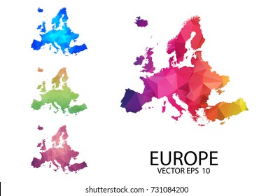 Set of Polygonal Map Blank on White Background - Europe map of isolated. Vector Illustration eps10.