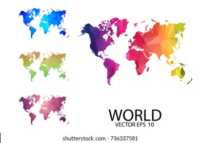 Set of Polygonal Map blank on white Background - World map of isolated. Vector Illustration Eps10.