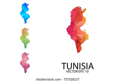 Set of Polygonal Map blank on white Background - Tunisia map of isolated. Vector Illustration Eps10.