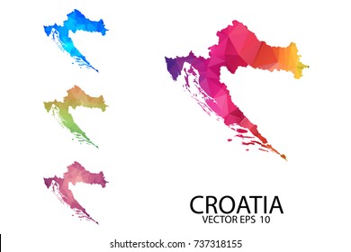 Set of Polygonal Map blank on white Background - Croatia map of isolated. Vector Illustration Eps10.