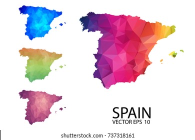 Set of Polygonal Map blank on white Background - Spain map of isolated. Vector Illustration Eps10.