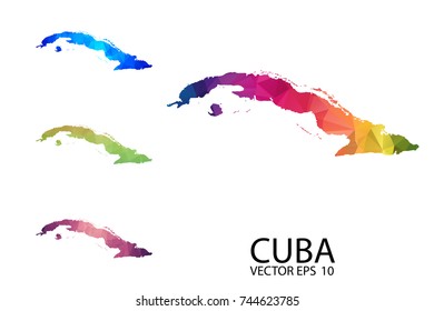Set of Polygonal Map blank on white Background - Cuba Map of isolated. Vector Illustration eps 10.