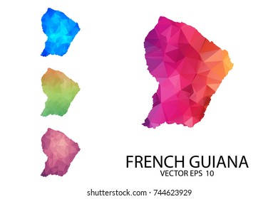 Set of Polygonal Map blank on white Background - French Guiana map of isolated. Vector Illustration Eps10.
