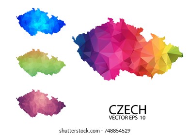 Set of Polygonal Map blank on white Background - Czech map of isolated. Vector Illustration Eps10.