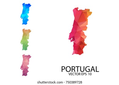 Set of Polygonal Map blank on white Background - Portugal map of isolated. Vector Illustration Eps10.