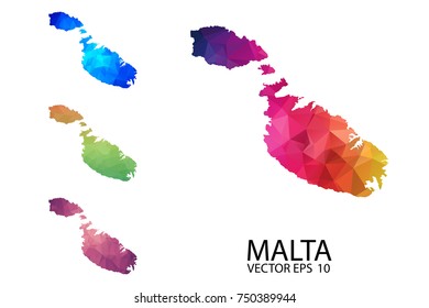 Set of Polygonal Map blank on white Background - Malta map of isolated. Vector Illustration Eps10.