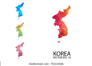 Set of polygonal map blank on white Background - Korea Map of isolated. Vector Illustration Eps10.