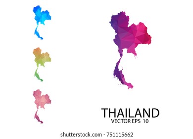 Set of Polygonal Map blank on white Background - Thailand map of isolated. Vector Illustration Eps10.