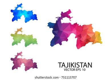 Set of Polygonal Map blank on white Background - Tajikistan map of isolated. Vector Illustration Eps10.