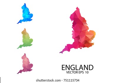 Set of Polygonal Map blank on white Background - England map of isolated. Vector Illustration Eps10.