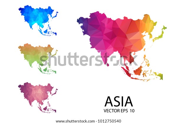 白い背景に多角形の地図のセット 分離型アジアの地図 ベクターイラストeps10 のベクター画像素材 ロイヤリティフリー