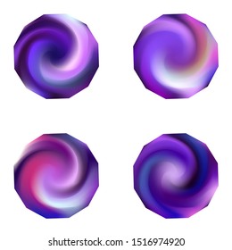 Set of polygonal modern backgrounds. Trendy soft color element. Flat style of 90th, 80th. Violet fluid colorful gradient shapes for your mobile app and screens.
