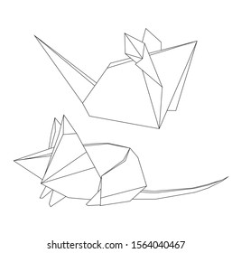 Set of polygonal outline mouses. Contour origami rat. New Year symbol. The object is separate from the background. Vector element for greeting cards, banners and your design.