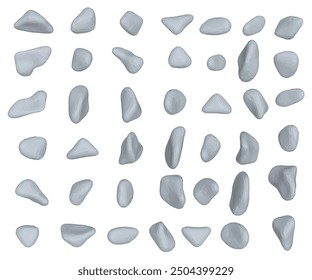 Set of polygonal pebbles and natural stones. Hand drawn illustration vector. Isolated on white background.