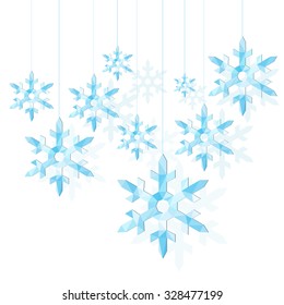 a set of polygonal pointed snowflake blue ice