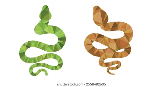 Set of polygonal snake models. Silhouette of simple figures on a white background. Symbol of 2025