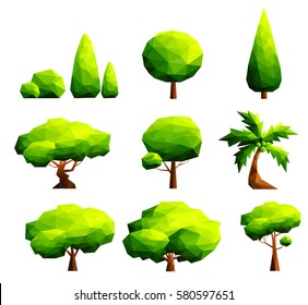 Set of polygonal trees and bushes-Vector Illustration