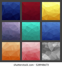 Set of polygonal triangle backgrounds. Colorful gradient template. Vector geometric design for text message, flyer, digital advertising  or web wallpaper.