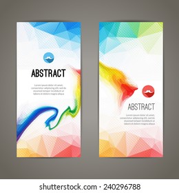 Set Of Polygonal Triangular Colorful Background Banners Poster Booklet With Swirls For Modern Design, Youth Graphic Concept