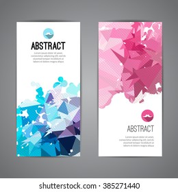 Set of polygonal triangular colorful background banners poster booklet with swirls for modern design, youth graphic concept.
