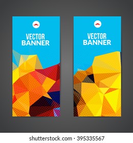 Set of polygonal triangular colorful background banners poster booklet with swirls for modern design, youth graphic concept.