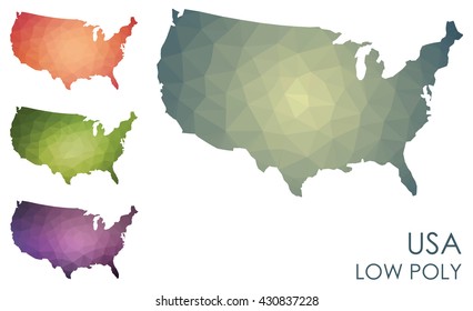 Set of polygonal USA maps. Low poly style.