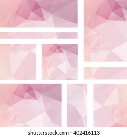 Set of polygonal vector backgrounds. Vector illustration. White, pink colors. 