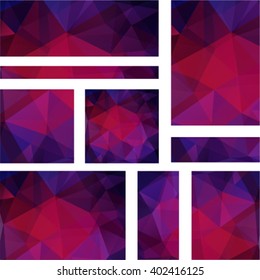 Set of polygonal vector backgrounds. Vector illustration. Pink, blue, purple colors. 
