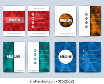 Set of polygonal vector design template layout for magazine poster, flyer, brochure