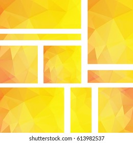 Set with polygonal yellow, orange triangles. Vector illustration. Abstract background
