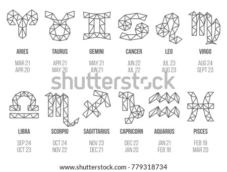 Set of polygonal Zodiac signs isolated on white