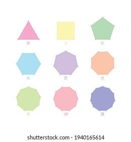 The set of polygons from 3 to 11 corners