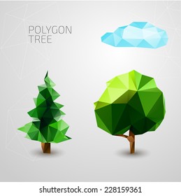 Set of polygons trees. Spruce, cloud . Vector illustration