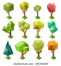 Set the polygon's trees in various colors. Vector illustration