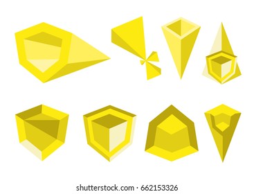 Set of polyhedron shapes in dimensional style artwork. Editable Clip Art.