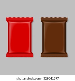 Set of polymer packaging in red and brown color