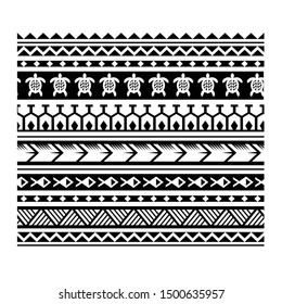 Set polynesian band tattoo art, tribal maori black and white seamless ornament