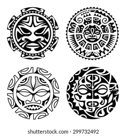 Set of polynesian tattoo styled masks. Vector illustration.