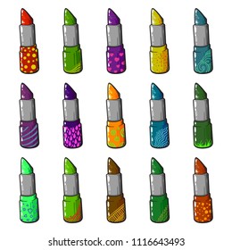Set of pomade, lipstick, colorful, vector illustration isolated on white background, realistic hand drawn sketch