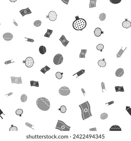 Set Pomegranate, Flag of Israel, Firework rocket and Jewish sweet bakery on seamless pattern. Vector