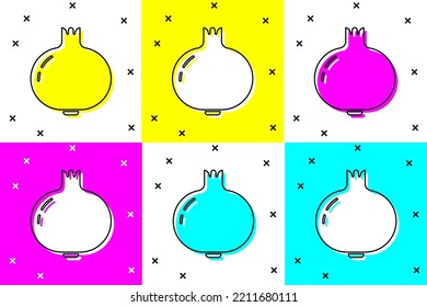 Set Pomegranate Icon Isolated On Color Background. Garnet Fruit.  Vector