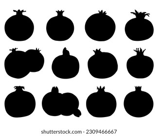 Set of Pomegranate Silhouette, Fruit Icons