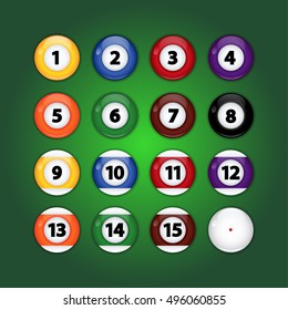 Set of Pool or Billiard Balls