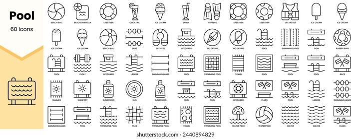 Set of pool icons. Simple line art style icons pack. Vector illustration